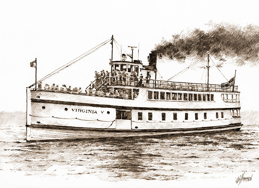 Steamship VIRGINIA V Sepia Drawing by James Williamson