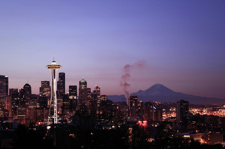Steamy Seattle Skyline At Dawn Photograph by David Hogan