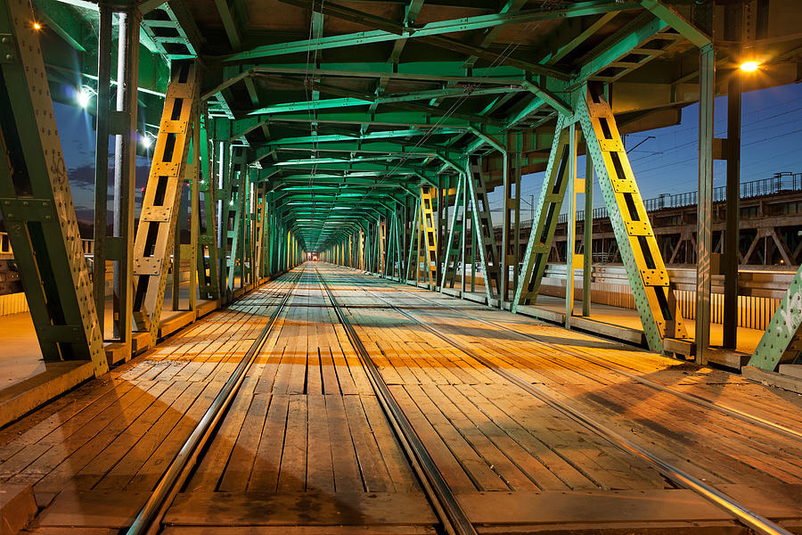 Steel Truss Bridge Tramway at Night Photograph by Artur Bogacki