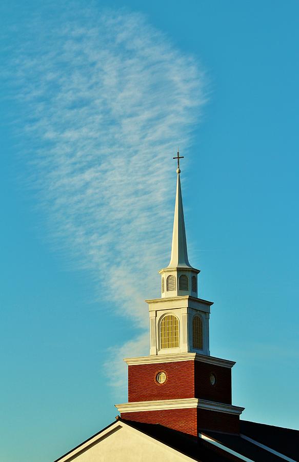 City Scene Photograph - Steeple And Clouds by Cynthia Guinn