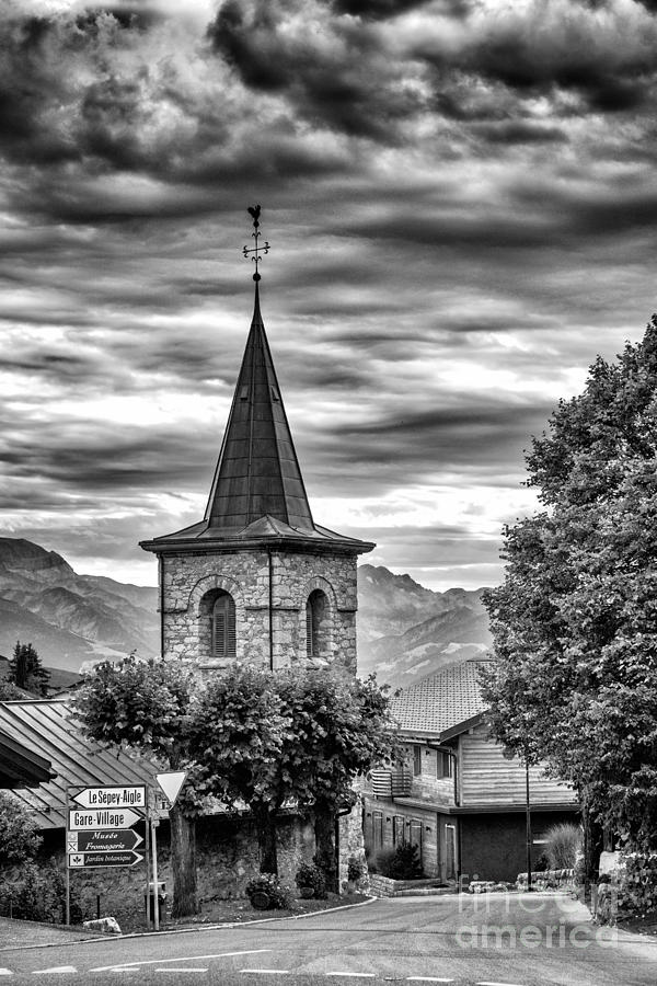 Steeple In Leysin BW Photograph by Timothy Hacker