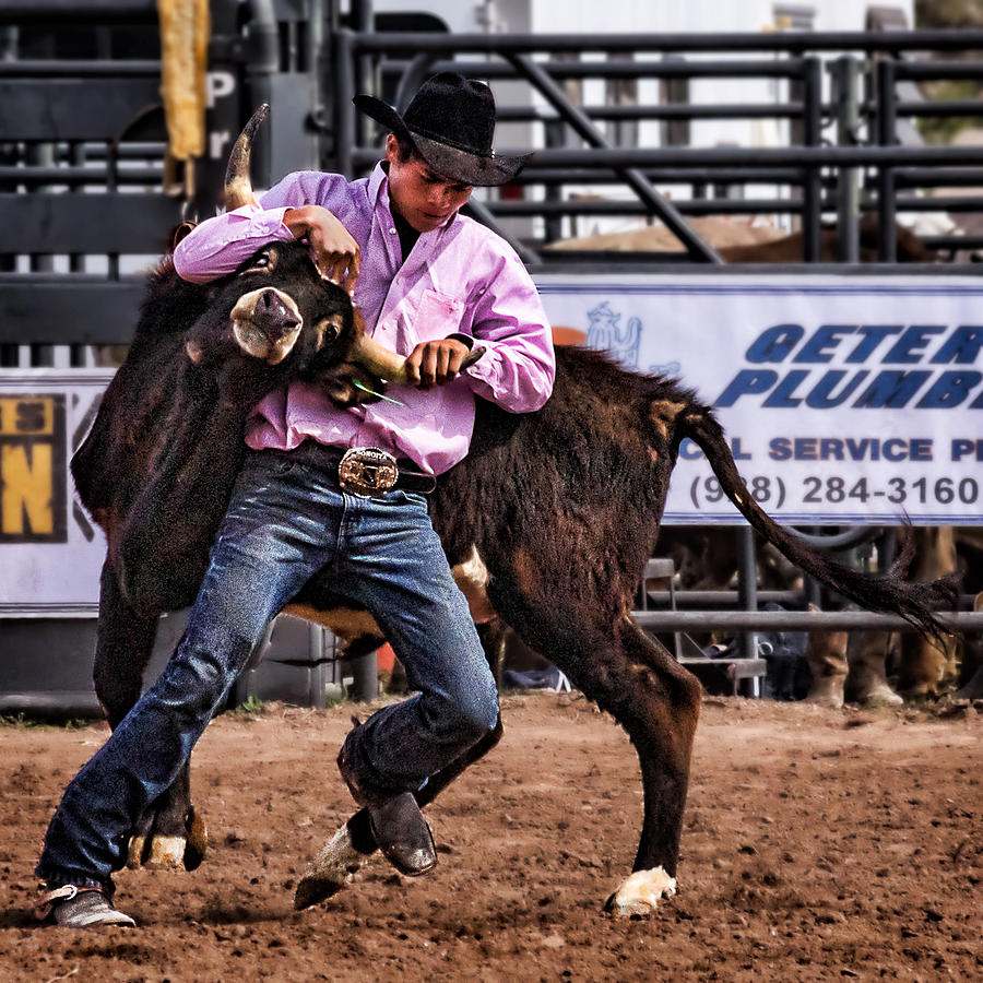 Steer Wrestling at the Cottonwood High School Rodeo Photograph by Priscilla Burgers