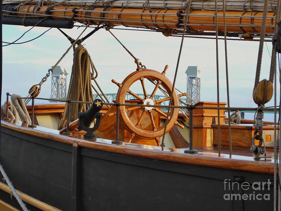 At The Helm Of The Pride Of Baltimore  Photograph by Bob Sample