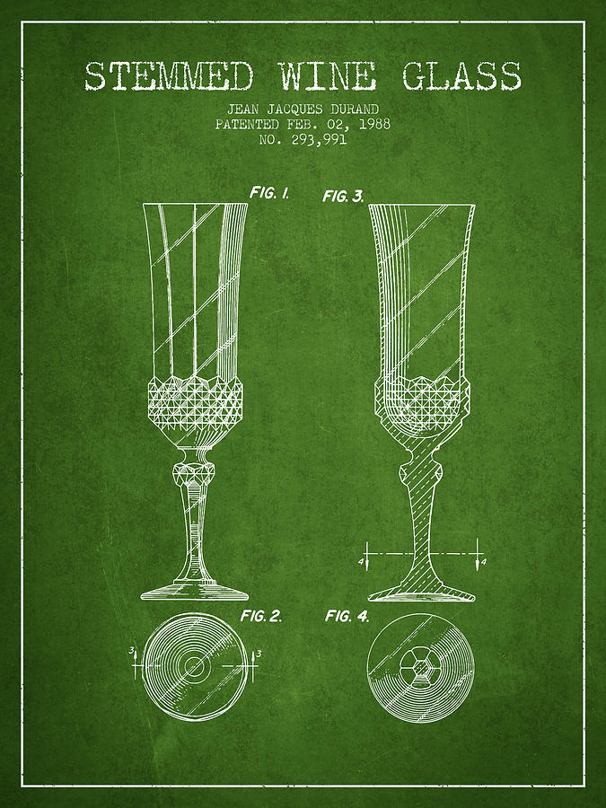 Stemmed Wine Glass Patent From 1988 - Green Digital Art