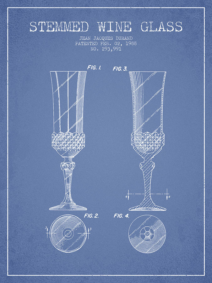 Stemmed Wine Glass Patent From 1988 - Light Blue Digital Art