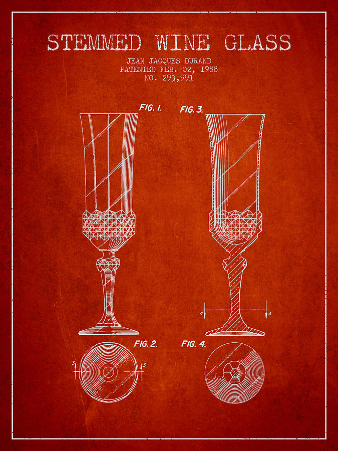 Stemmed Wine Glass Patent From 1988 - Red Digital Art