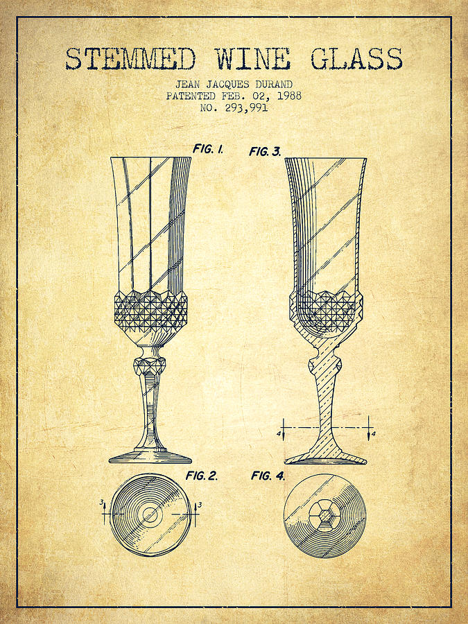 Stemmed Wine Glass Patent From 1988 - Vintage Digital Art