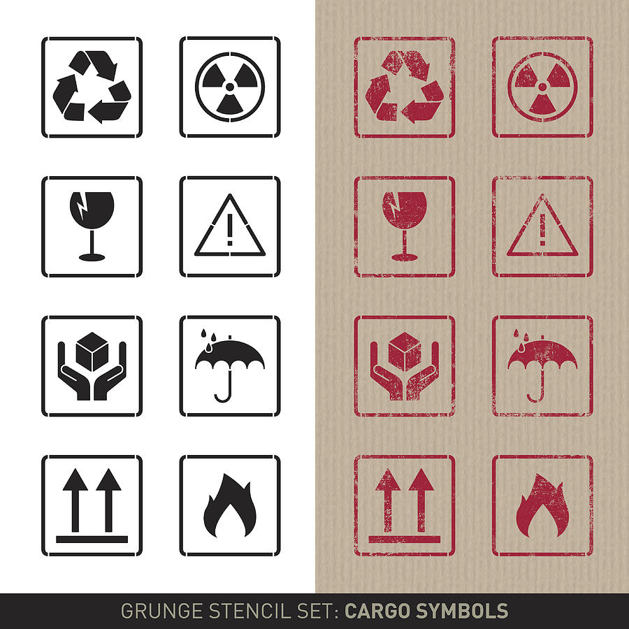 Stencil cargo symbols (plain and grunge versions) Drawing by Thoth_Adan