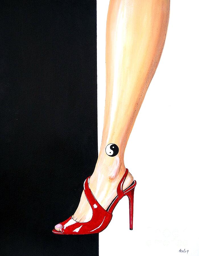 Step into Black yin yang koi leg tattoo painting Painting by Gordon ...