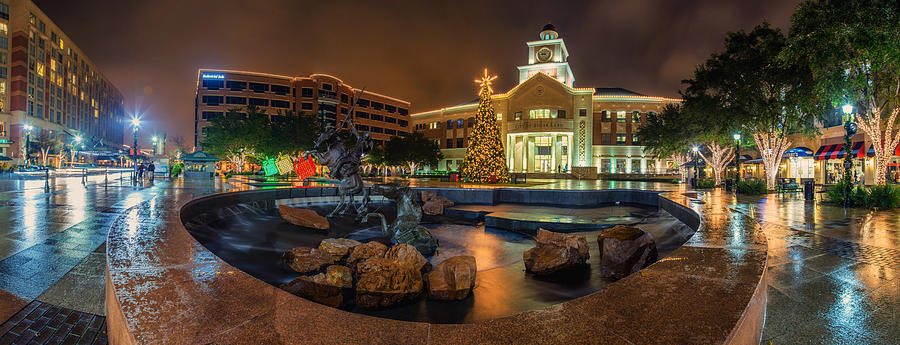 Stephen F. Austin Statue and Sugar Land Town Square at Christmas Photograph by Micah Goff