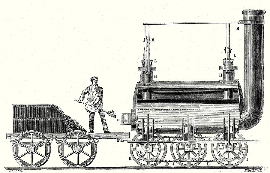 Stephensons Endless Chain Locomotive Drawing by English School | Fine ...