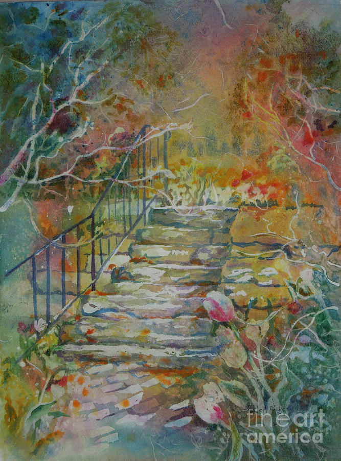 Steps and Tulips Painting by Mary Haley-Rocks