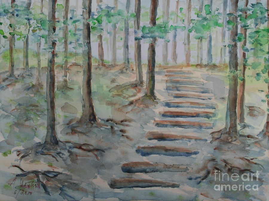 Steps In The Wood Painting by Almo M