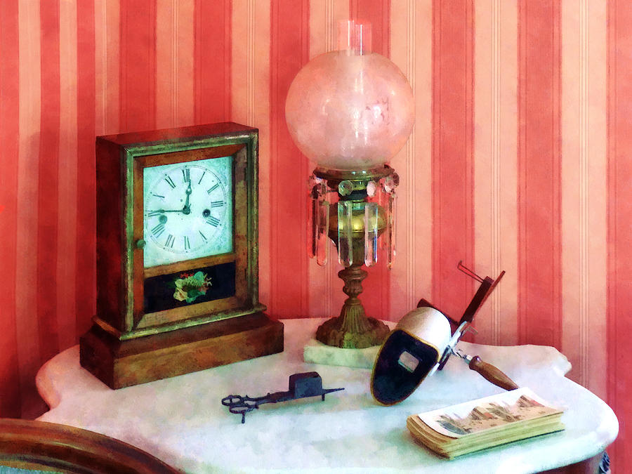 Lamp Photograph - Stereopticon Lamp and Clock by Susan Savad