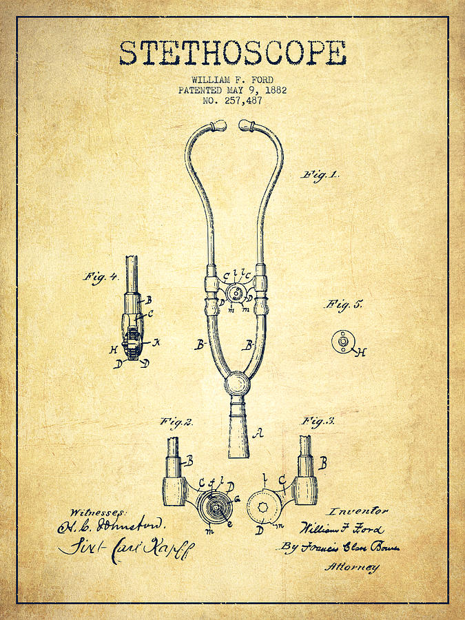 Stethoscope Patent Drawing From 1882 - Vintage Digital Art