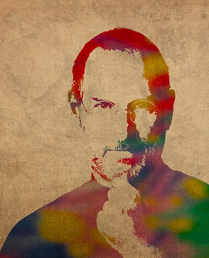 Apple Mixed Media - Steve Jobs Apple CEO Watercolor Portrait On Worn Distressed Canvas by Design Turnpike