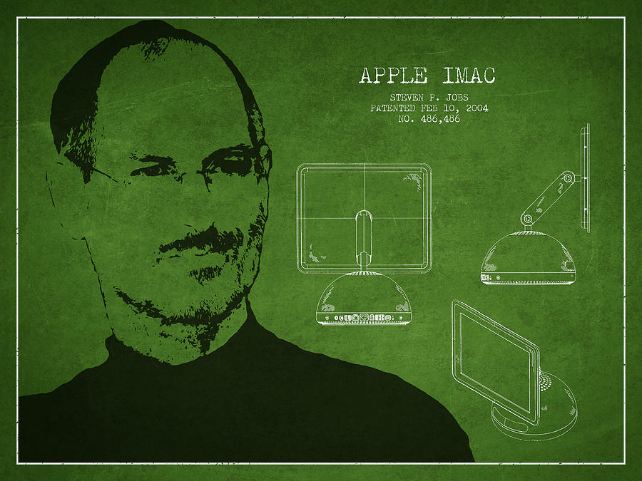 Vintage Digital Art - Steve Jobs Imac  Patent - Green by Aged Pixel