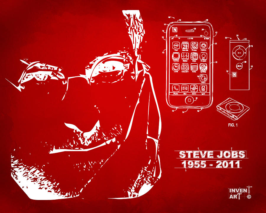 Steve Jobs iPhone Patent Artwork Red Digital Art by Nikki Marie Smith