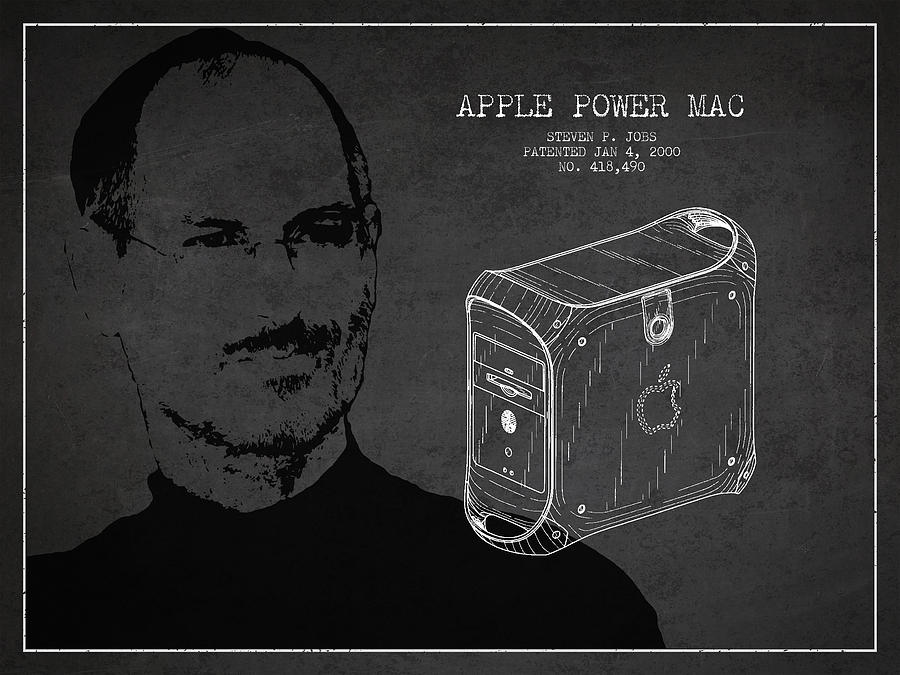 Vintage Digital Art - Steve Jobs Power Mac Patent - Dark by Aged Pixel