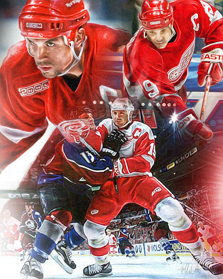 Steve Yzerman Collage Painting by Mike Oulton