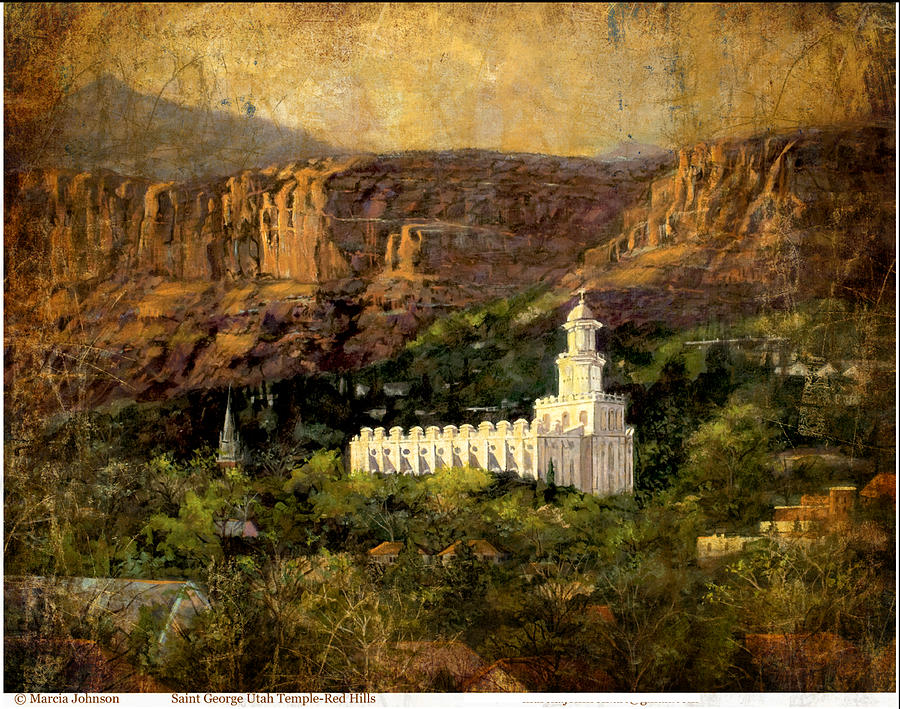 Landscape Painting - St.George Temple Red Hills Antiique by Marcia Johnson