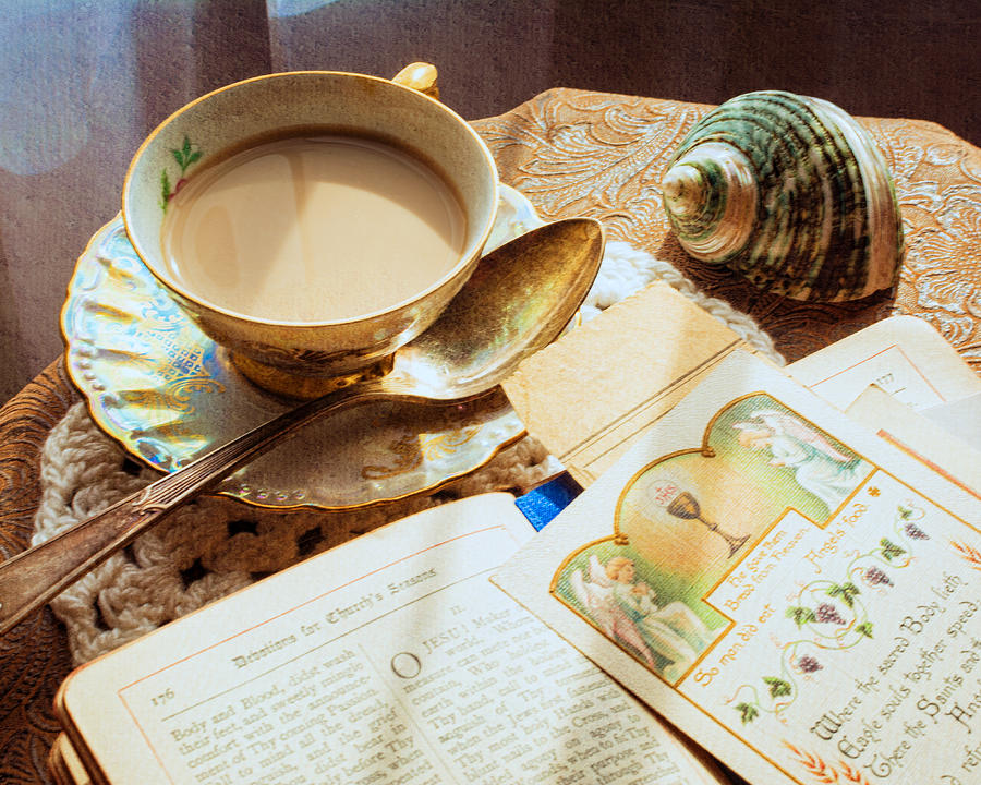 Book Photograph - Still Life - Teacup Shell and Devotions by Jon Woodhams