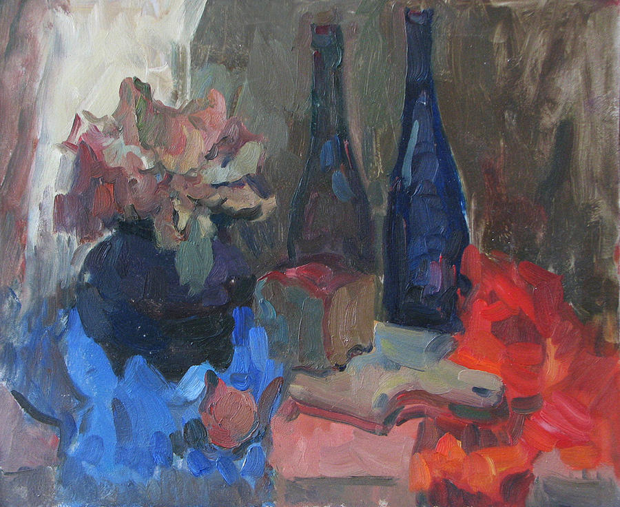 Still life and 2 bottles Painting by Juliya Zhukova