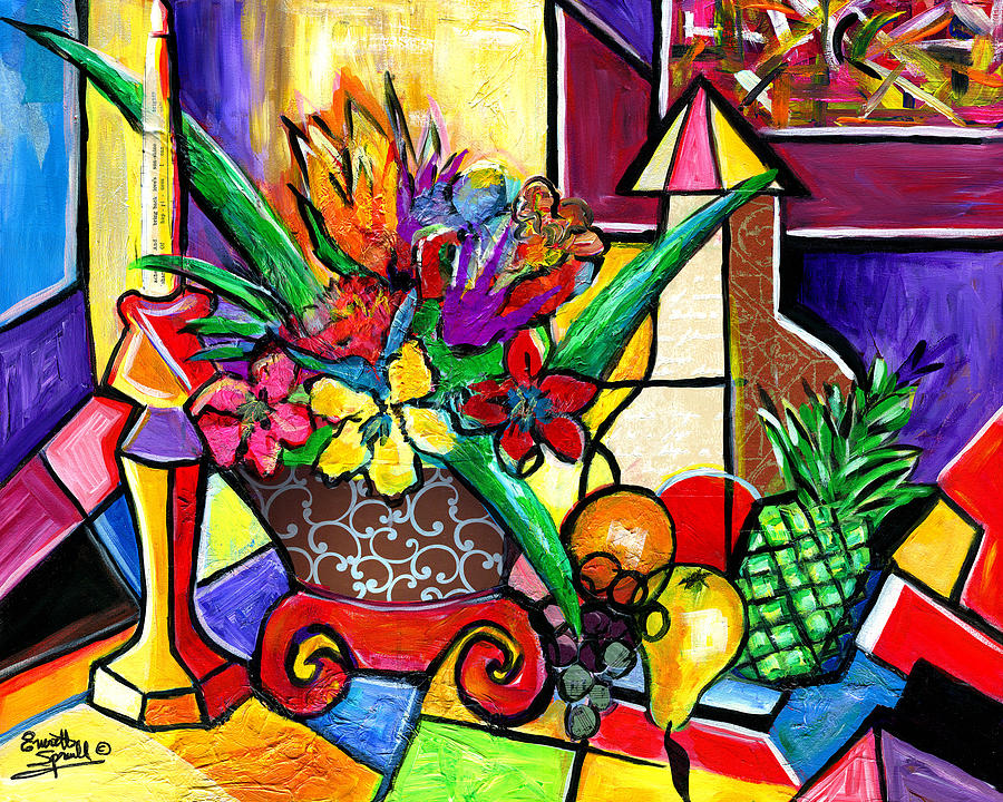 Still Life Fruit and Floral Painting by Everett Spruill