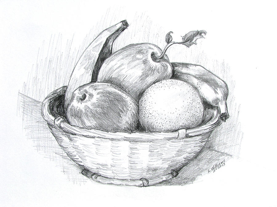 Still Life Drawing - Still Life Fruit Basket by Linda Williams