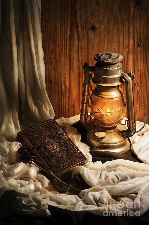 Still Life With Lantern And Old Book Photograph