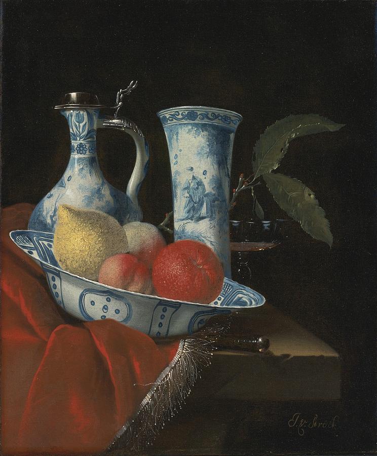 Still Life Of A Blue And White Wan-li Bowl  Painting by Celestial Images