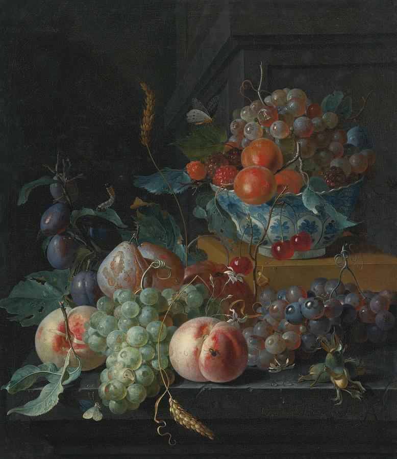 Still Life Of Fruit On A Ledge Painting by Celestial Images