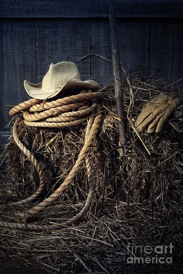 Still life of straw hat and gloves in barn Photograph by Sandra Cunningham