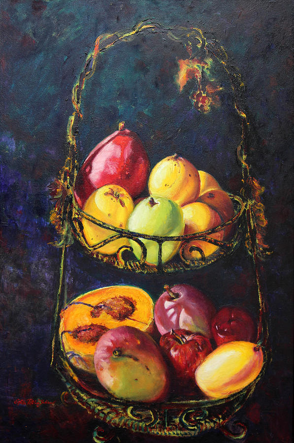Caribbean Fruits Painting - Still Life of Tropical Fruits Bodegon Tropical by Estela Robles Galiano
