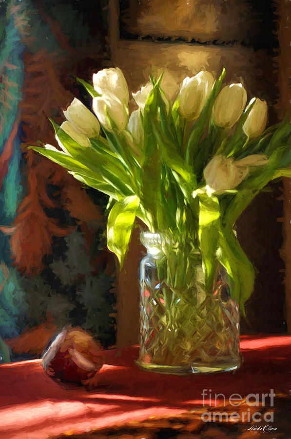 Still Life of Tulips and Apple Digital Art by Linda Olsen