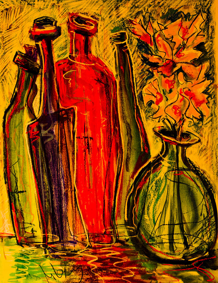 Still life with 4 bottles Painting by Maxim Komissarchik