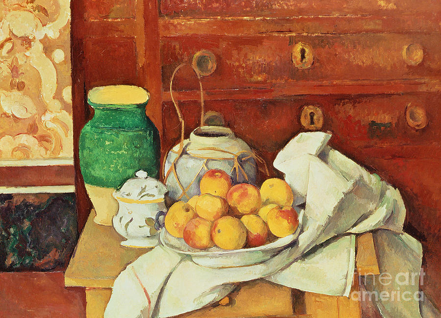 Still Life with a Chest of Drawers Painting by Paul Cezanne