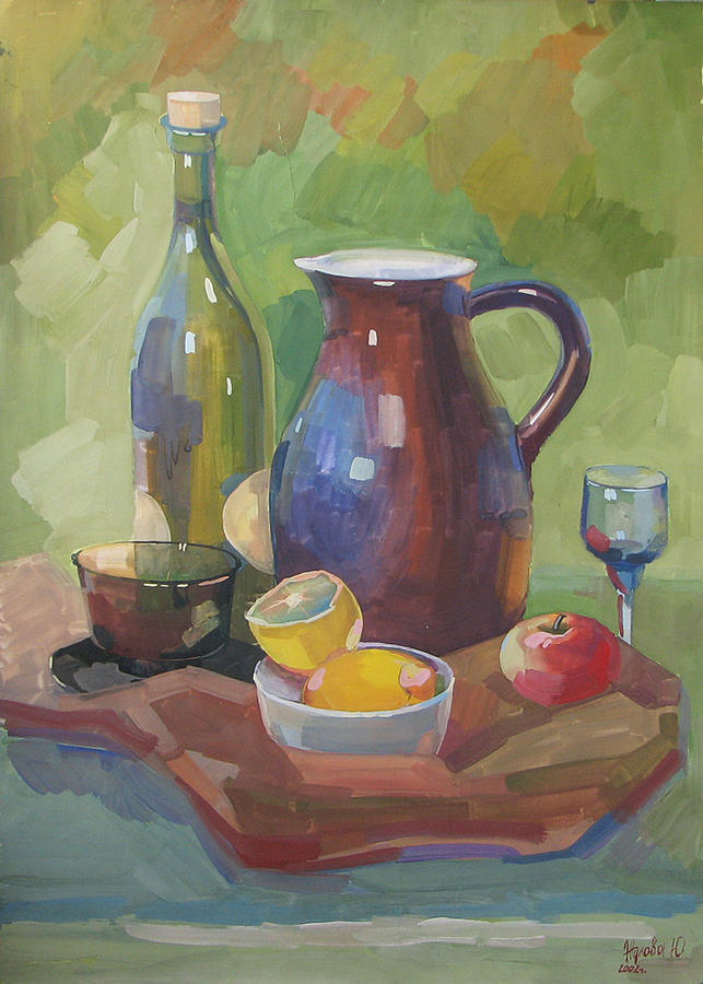 Still Life Painting - Still life with a jug and a lemons by Juliya Zhukova