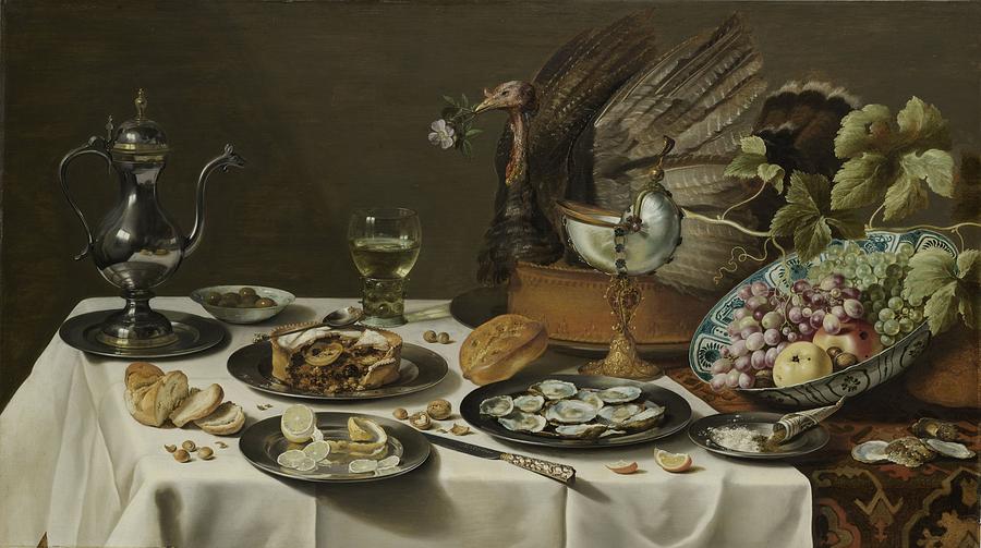 Still Life Painting - Still Life With a Turkey Pie by Pieter Claesz