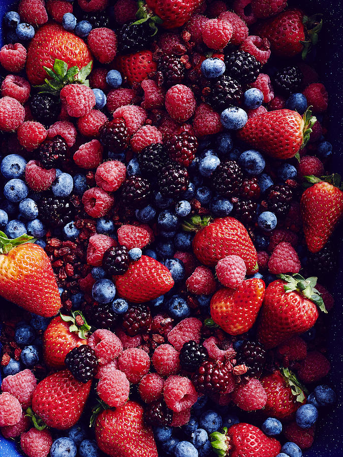 Still life with abundance of strawberries, blackberries, blueberries, raspberries and cranberries Photograph by Brett Stevens