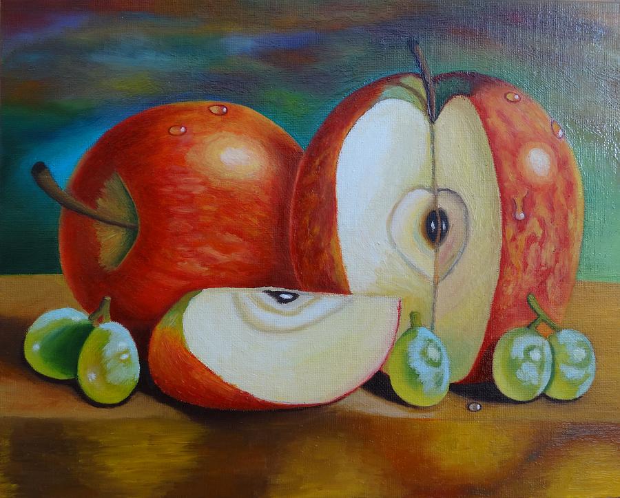 Still Life Painting - Still life with apples and grapes by Stefan Silvestru