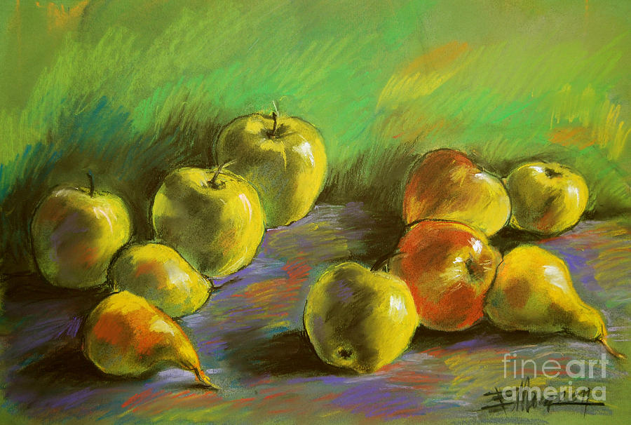 Still Life Painting - Still Life With Apples And Pears by Mona Edulesco