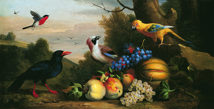 Still life with birds and fruits Painting by Jakob Bogdani