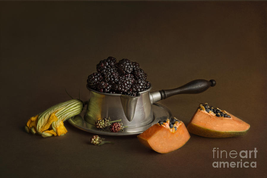 Still life with blackberries and papaya Photograph by Elena Nosyreva