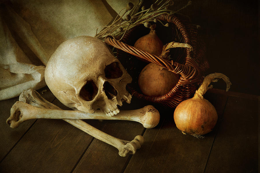 Still life with bones and onions Photograph by Jaroslaw Blaminsky