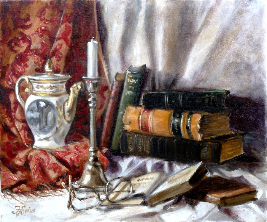 Still life with books 1 Painting by Irek Szelag