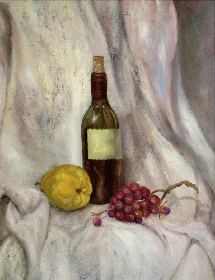 Wine Painting - Still life with bottle by Irene Pomirchy