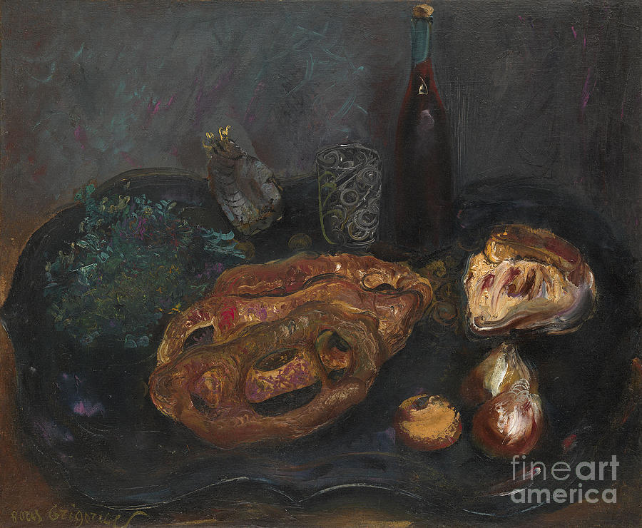 Still Life with Bread and Onions Painting by Celestial Images