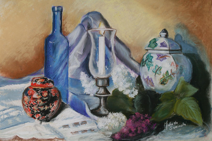Still life with candle and vase Painting by Melinda Saminski