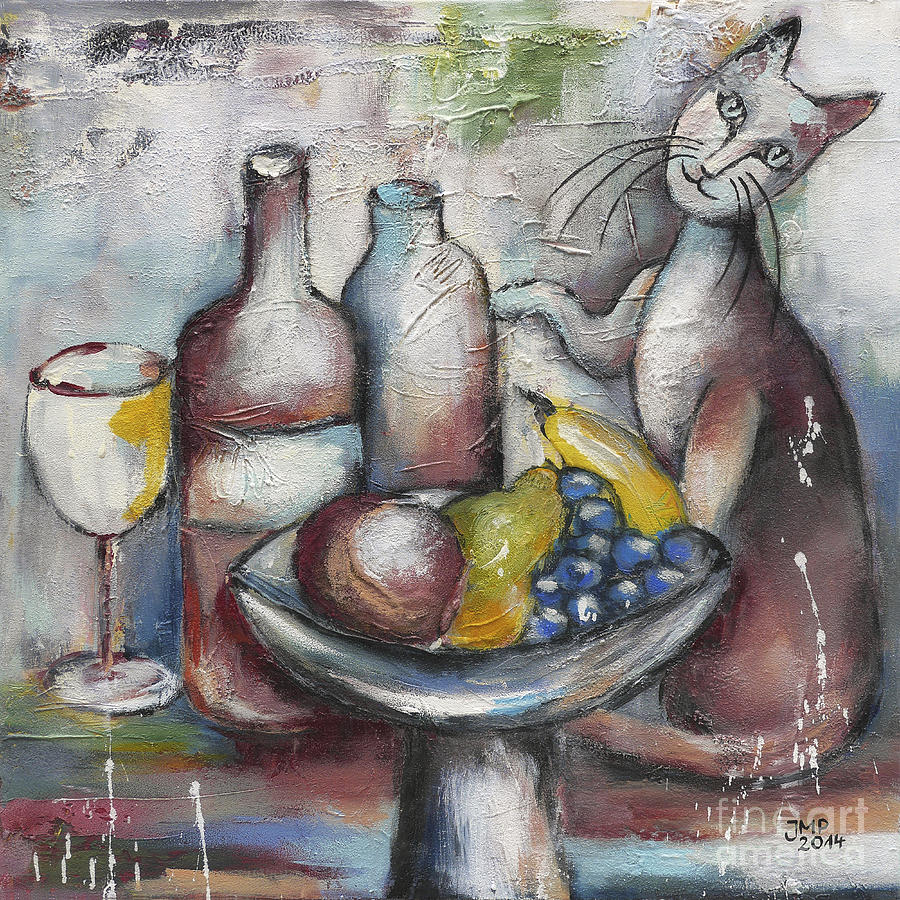 Still Life with Cat Painting by Jutta Maria Pusl